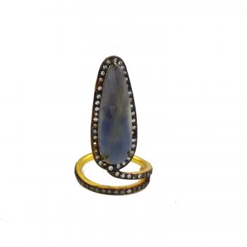 Natural Sapphire and CZ Seated Two-Tone Plated Ring 